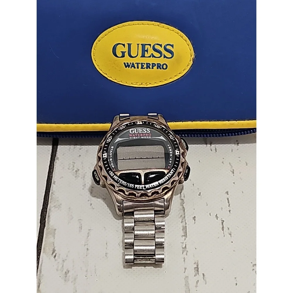 GUESS Waterpro Indiglo 8 Lap Quartz Digital Men's Watch Sz 6 1/2